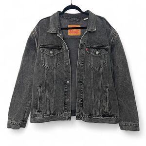 Levi’s Black Denim Trucker Button Up Jacket Convertible Zipper Sleeves Vest XL